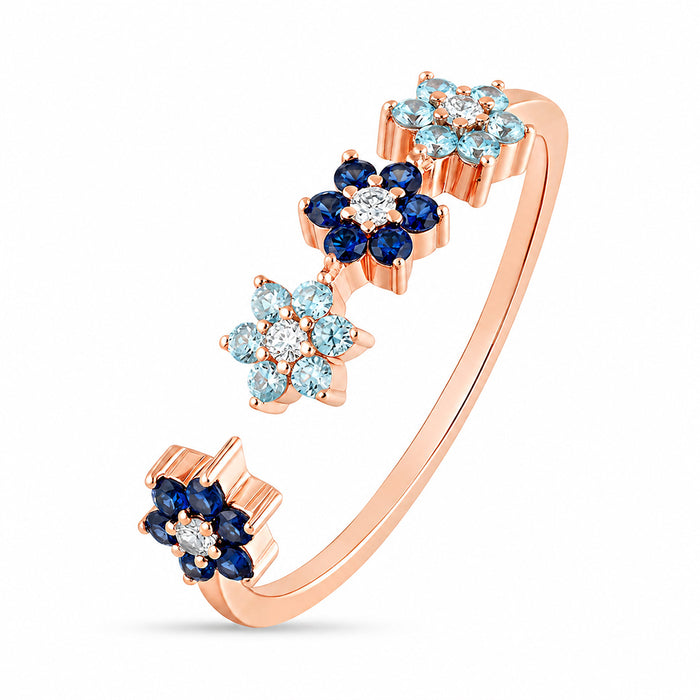 Starry Night Floral Rose Gold Plated 925 Silver Adjustable Women Ring (Zavya Signature)