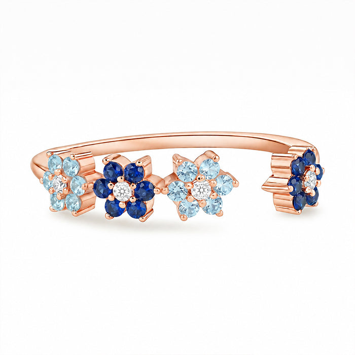 Starry Night Floral Rose Gold Plated 925 Silver Adjustable Women Ring (Zavya Signature)