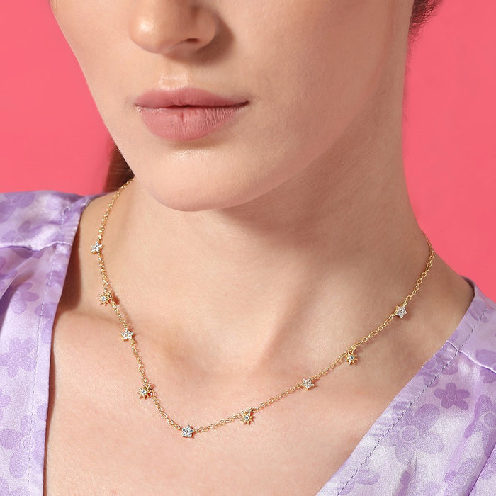 Starry Nights Gold Plated 925 Sterling Silver Necklace with CZ