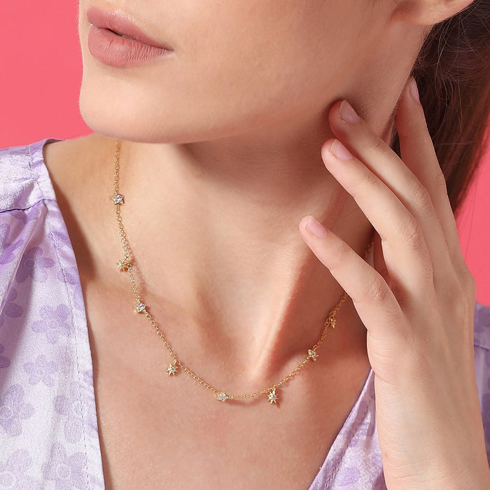 Starry Nights Gold Plated 925 Sterling Silver Necklace with CZ