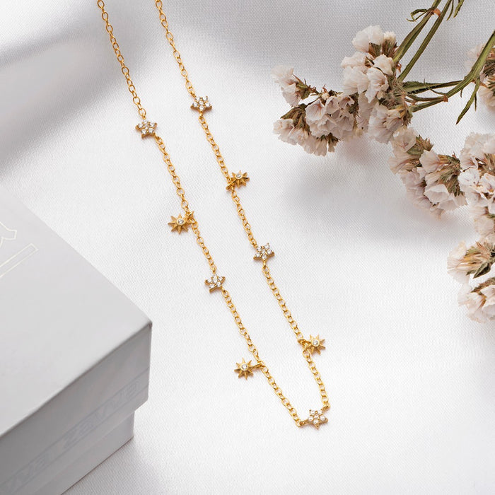 Starry Nights Gold Plated 925 Sterling Silver Necklace with CZ