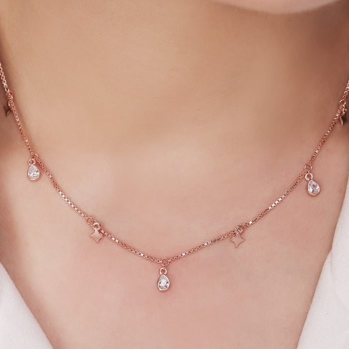 Starry Serenade Rose Gold-Plated 925 Sterling Silver Necklace