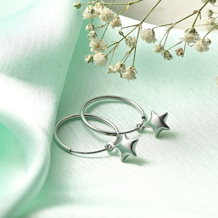 Stellar Drops 925 Sterling Silver Hoop Earrings with Drop-Stars