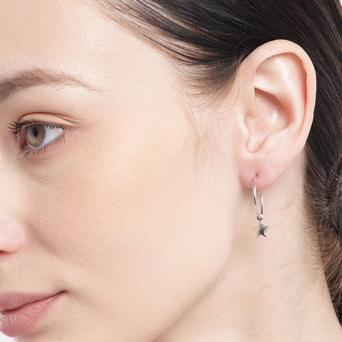 Stellar Drops 925 Sterling Silver Hoop Earrings with Drop-Stars