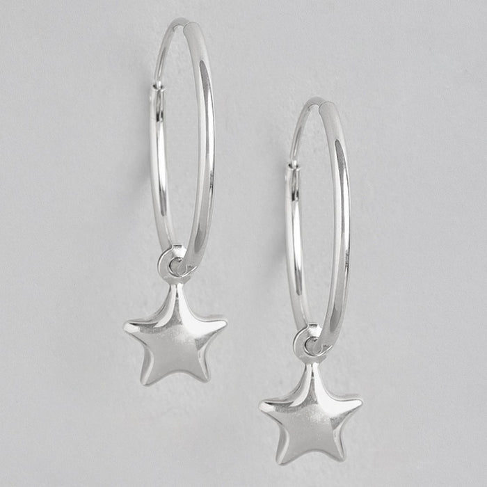 Stellar Drops 925 Sterling Silver Hoop Earrings with Drop-Stars