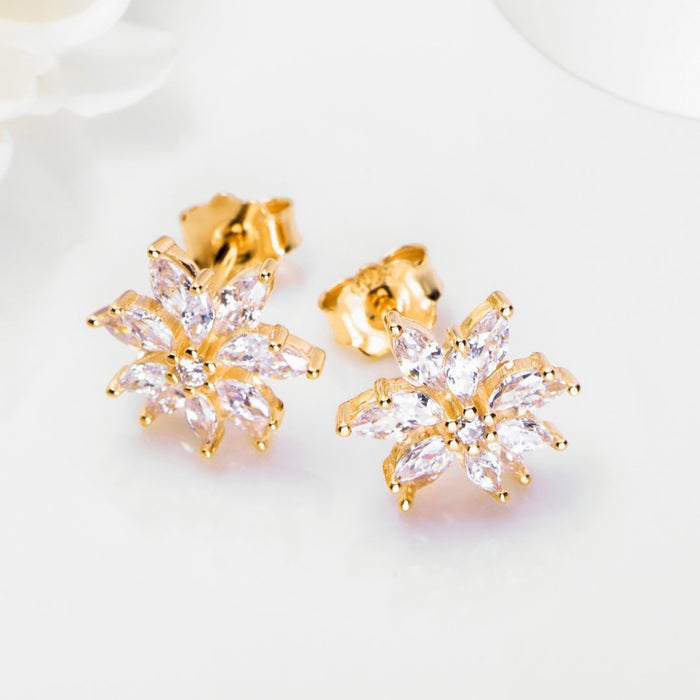 Stellar Floral Glow Golden Plated 925 Sterling Silver Star Earrings