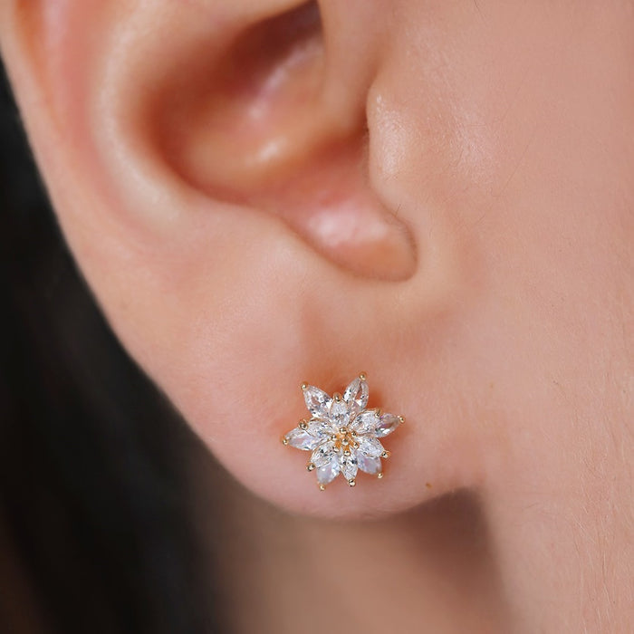 Stellar Floral Glow Golden Plated 925 Sterling Silver Star Earrings