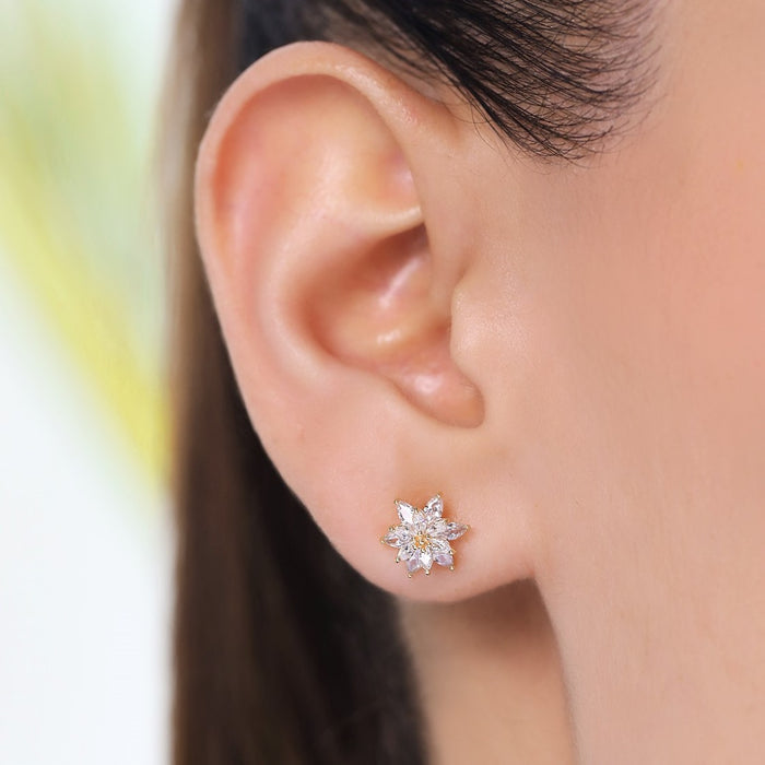 Stellar Floral Glow Golden Plated 925 Sterling Silver Star Earrings