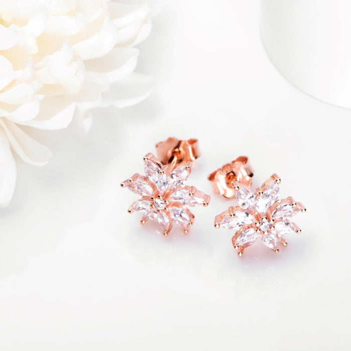 Stellar Floral Rose 925 Sterling Silver Star Earrings