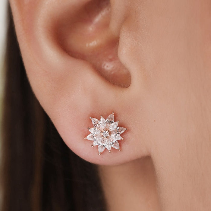 Stellar Floral Rose 925 Sterling Silver Star Earrings