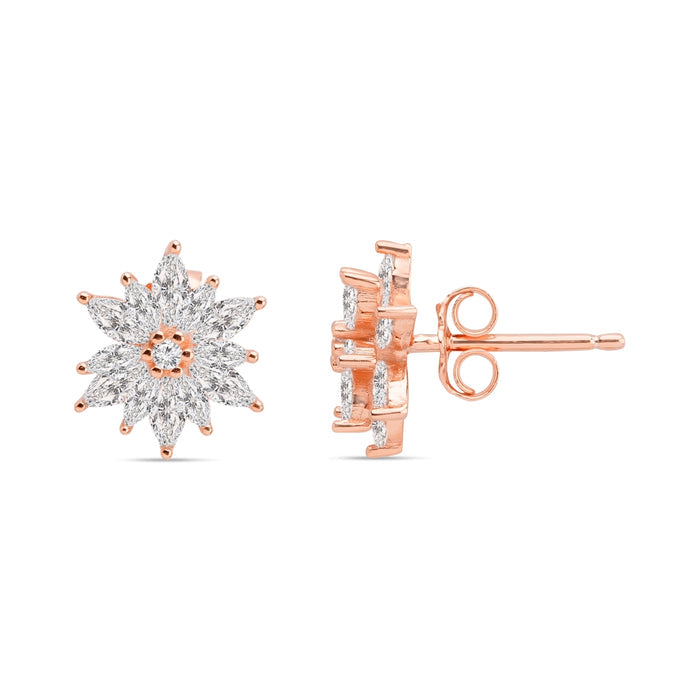Stellar Floral Rose 925 Sterling Silver Star Earrings