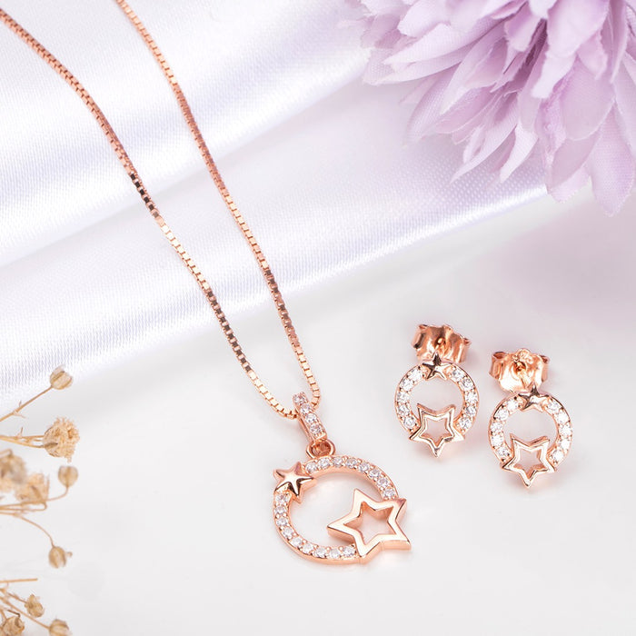 Stellar Harmony Rose Gold Plated 925 Sterling Silver Jewelry Set
