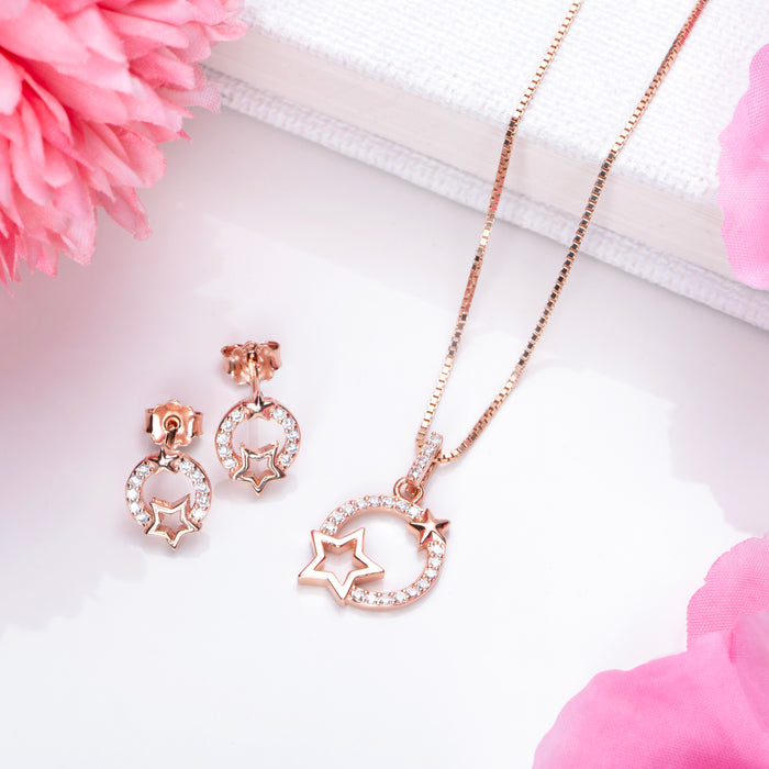 Stellar Harmony Rose Gold Plated 925 Sterling Silver Jewelry Set