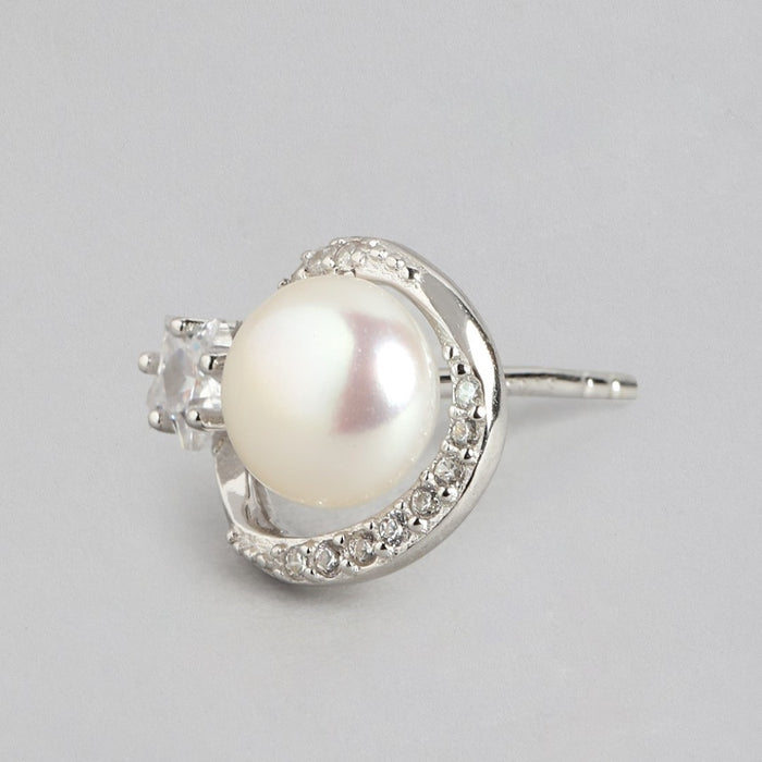 Stellar Pearl Radiance Rhodium-Plated 925 Sterling Star Earrings