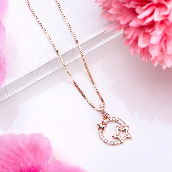 Stellar Radiance 925 Sterling Silver Rose Gold Star Pendant with Chain