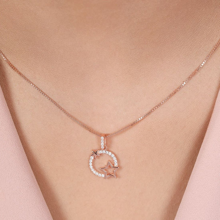 Stellar Radiance 925 Sterling Silver Rose Gold Star Pendant with Chain