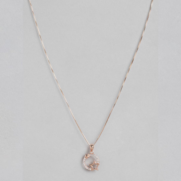 Stellar Radiance 925 Sterling Silver Rose Gold Star Pendant with Chain