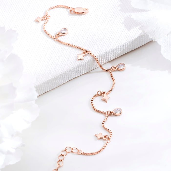 Stellar Radiance Rose Gold Plated 925 Silver Bracelet (Adjustable)