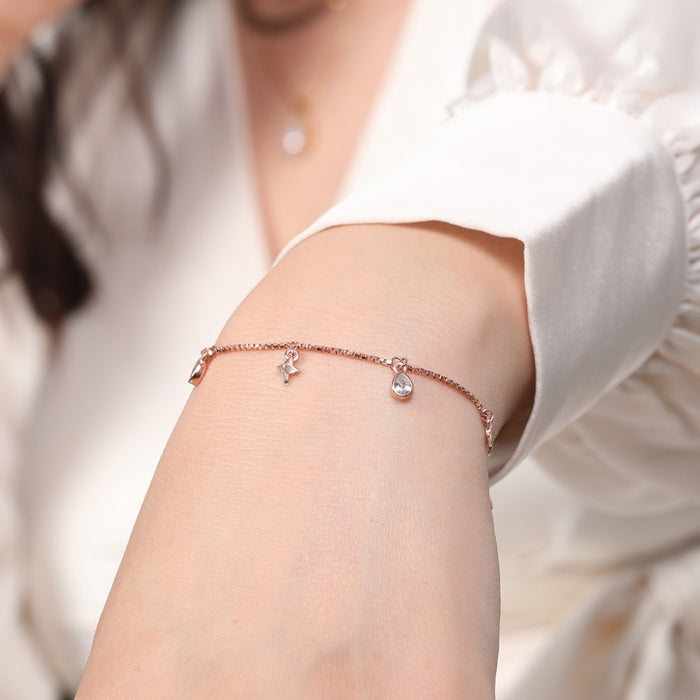 Stellar Radiance Rose Gold Plated 925 Silver Bracelet (Adjustable)