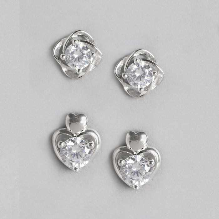 Stunning Heart-Flower 925 Sterling Silver Stud Earring Combo