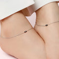 Subtle Black Beads Rhodium Plated 925 Sterling Silver Adjustable Link Chain Anklet