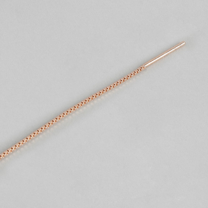 Sui Dhaga with Pearl 7mm 925 Silver Earrings in Rose Gold