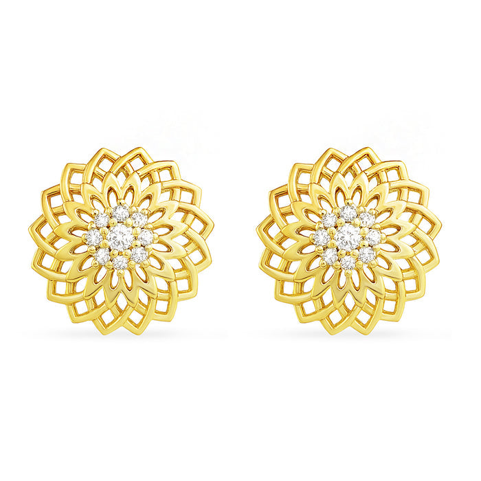 Gold plated 925 Sterling Silver floral bloom stud earrings for women with sparkling center stones – Zavya
