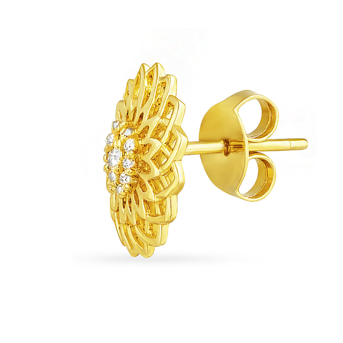 Gold plated 925 Sterling Silver floral stud earrings for women with center stones – Zavya