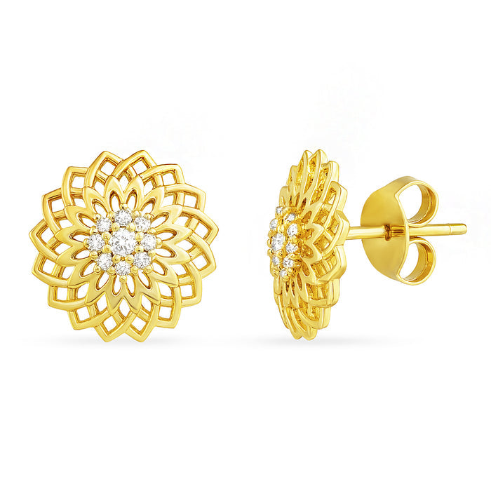 Sun-kissed Bloom gold plated 925 Sterling Silver floral stud earrings for women with center stones – Zavya