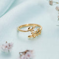 Sunlit Ivy Leaf Gold Plated 925 Silver Womens Ring (Adjustable)
