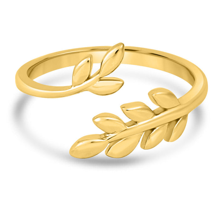 Sunlit Ivy Leaf Gold Plated 925 Silver Womens Ring (Adjustable)