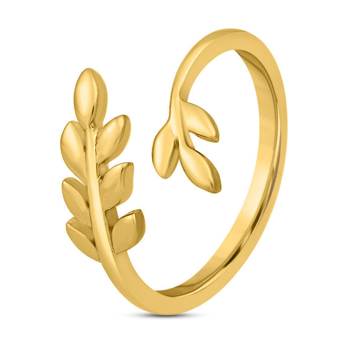 Sunlit Ivy Leaf Gold Plated 925 Silver Womens Ring (Adjustable)