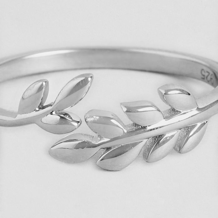 Sunlit Ivy Leaf Gold Plated 925 Silver Womens Ring (Adjustable)