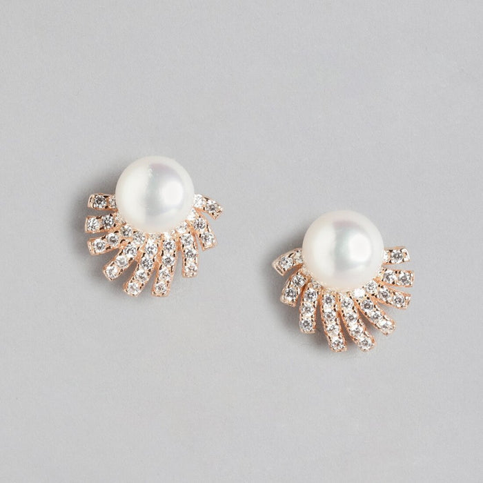 Sunlit Radiance 925 Sterling Silver Stud Earrings with CZ & Freshwater Pearl