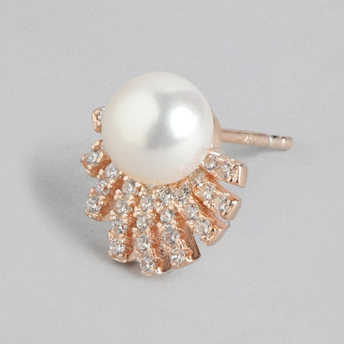 Sunlit Radiance 925 Sterling Silver Stud Earrings with CZ & Freshwater Pearl