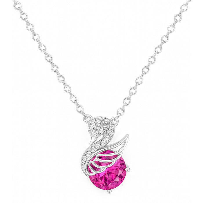 Swan Grace Pink Stone Rhodium Plated 925 Silver Necklace