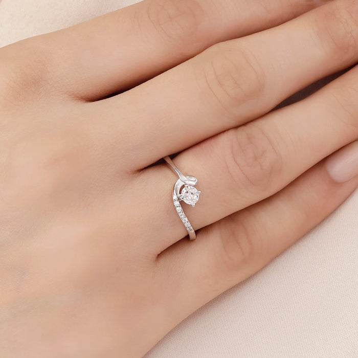 Swirling Solitaire Rhodium Plated 925 Sterling Silver Ring (Adjustable)