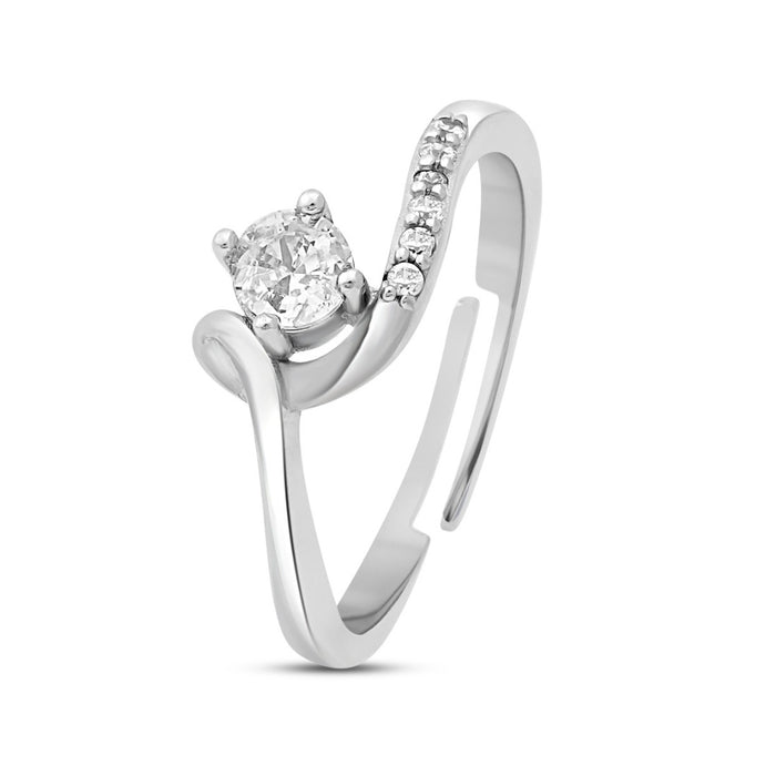 Swirling Solitaire Rhodium Plated 925 Sterling Silver Ring (Adjustable)