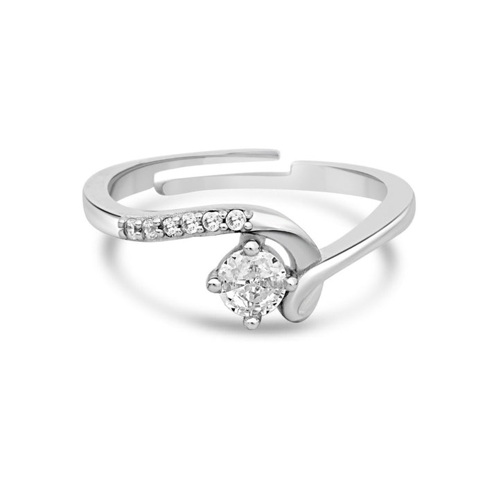 Swirling Solitaire Rhodium Plated 925 Sterling Silver Ring (Adjustable)