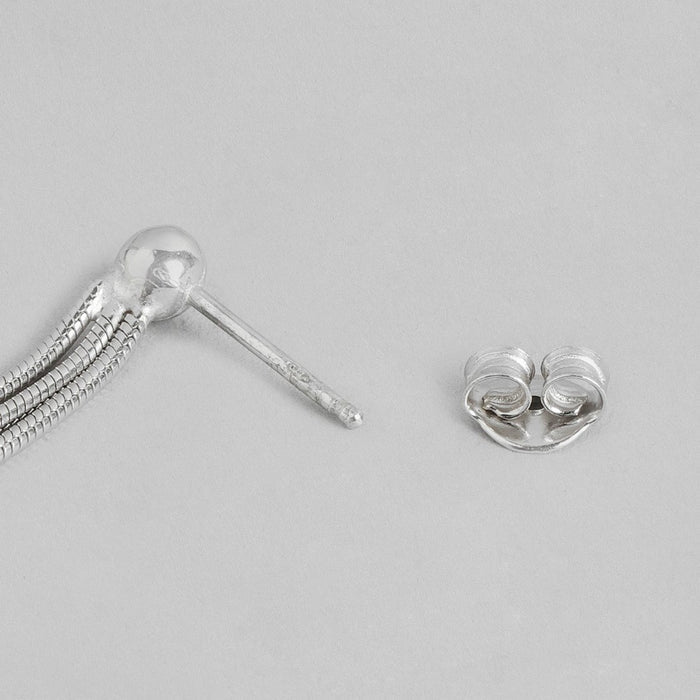 Tasseled Frilled Rhodium Plated 925 Sterling Silver Studs