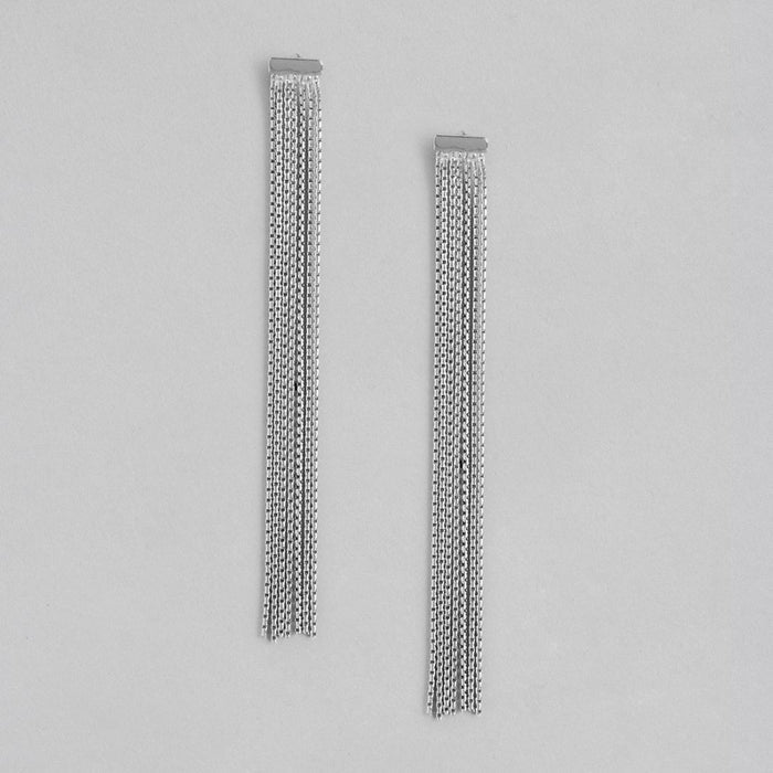 Tassle-Chain Rhodium Plated Sterling Silver Earrings