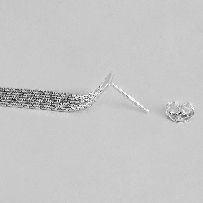 Tassle-Chain Rhodium Plated Sterling Silver Earrings