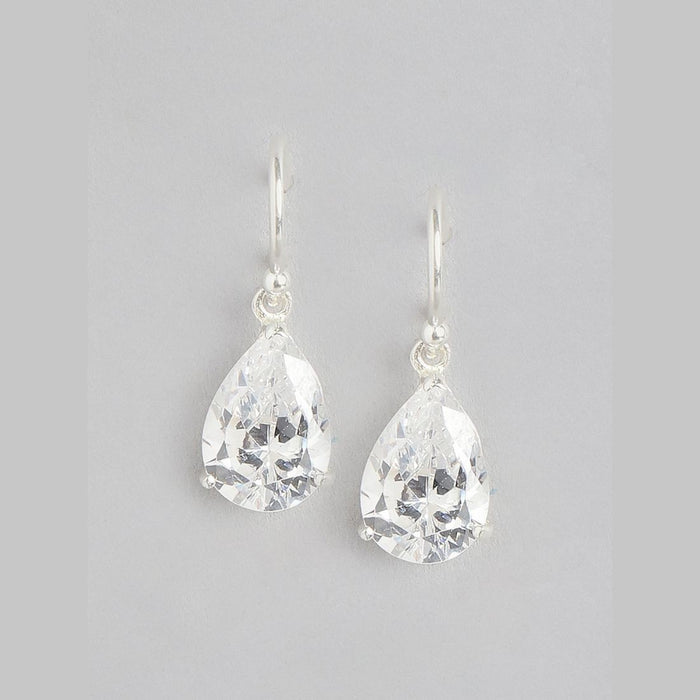 Tear Drop CZ Rhodium Plated Dangle 925 Sterling Silver Earring