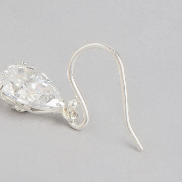 Tear Drop CZ Rhodium Plated Dangle 925 Sterling Silver Earring