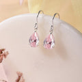 Tear Drop Pink CZ Rhodium Plated 925 Sterling Silver Earring