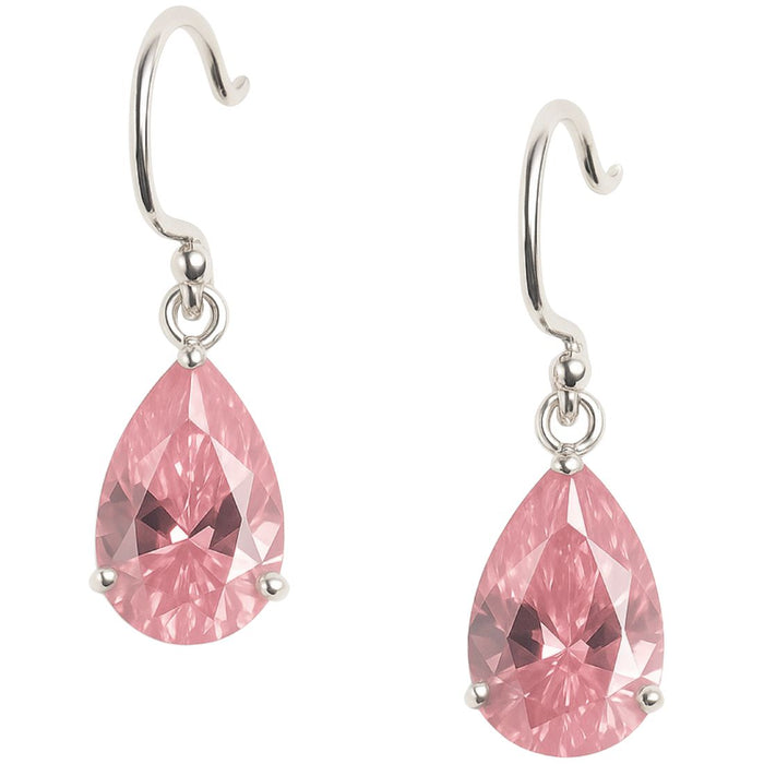 Tear Drop Pink CZ Rhodium Plated 925 Sterling Silver Earring