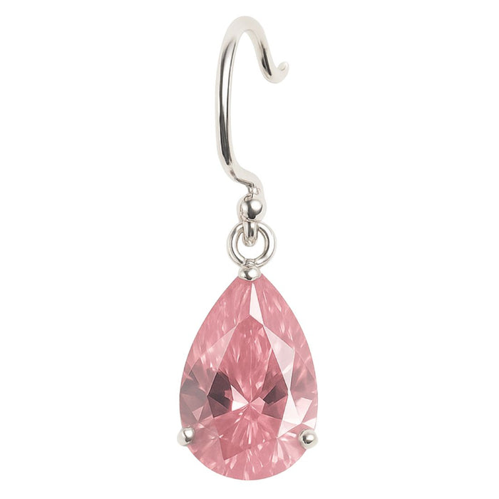 Tear Drop Pink CZ Rhodium Plated 925 Sterling Silver Earring