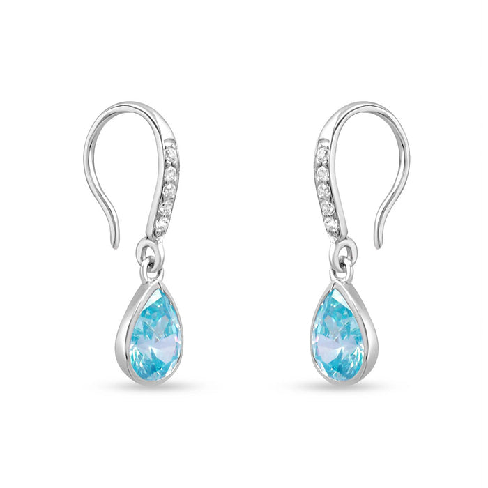 Teardrop Rhodium-Plated 925 Sterling Silver Blue Drop Earrings