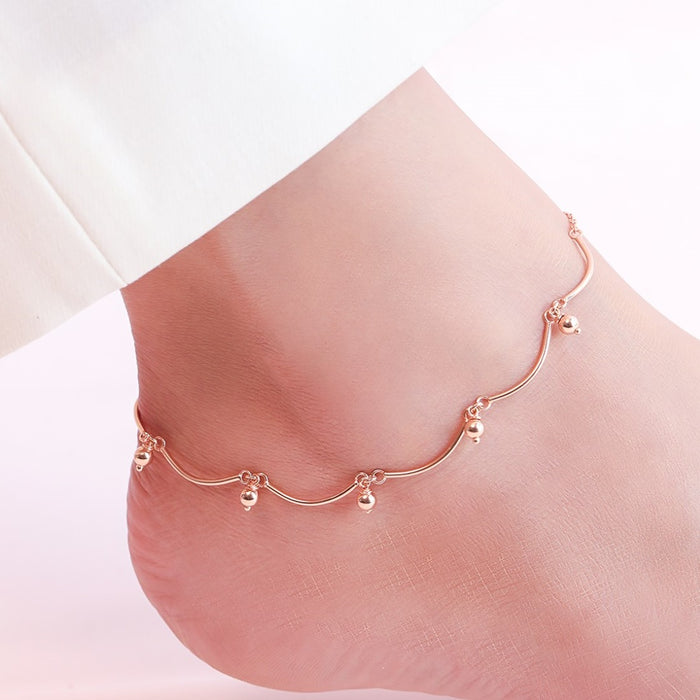 Tennis Ball Beaded Rose Gold Plated 925 Sterling Silver Anklet