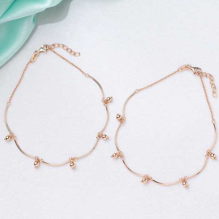 Tennis Ball Beaded Rose Gold Plated 925 Sterling Silver Anklet